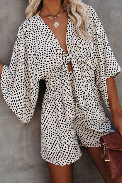 Khaki Frilled Neck 3/4 Sleeves Cheetah Blouse