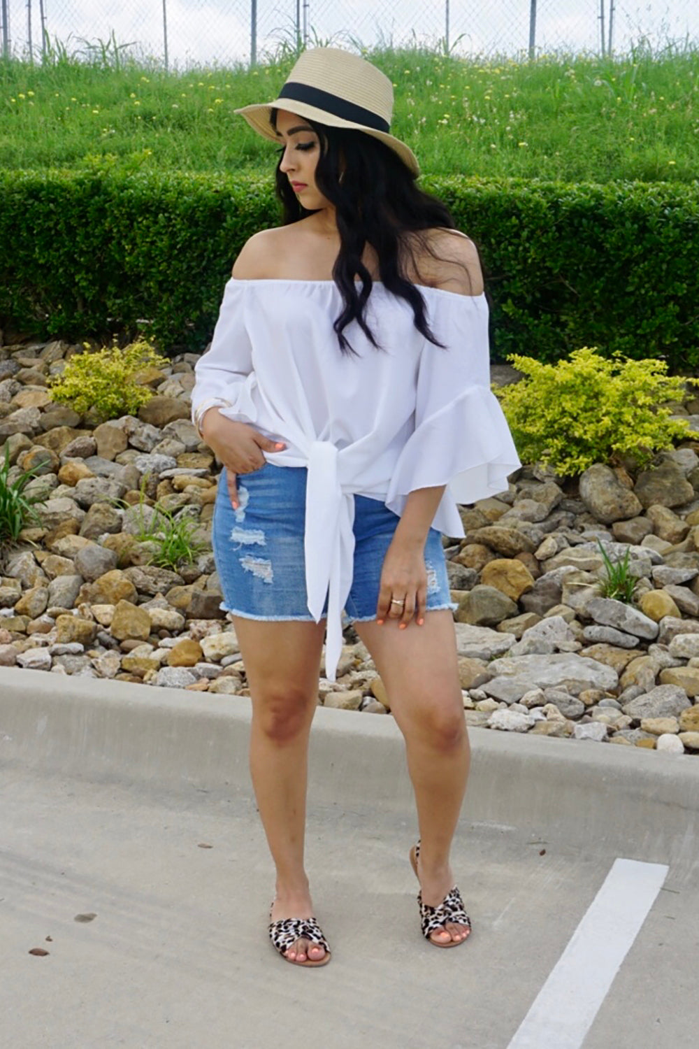 Off The Shoulder Knot Front Top