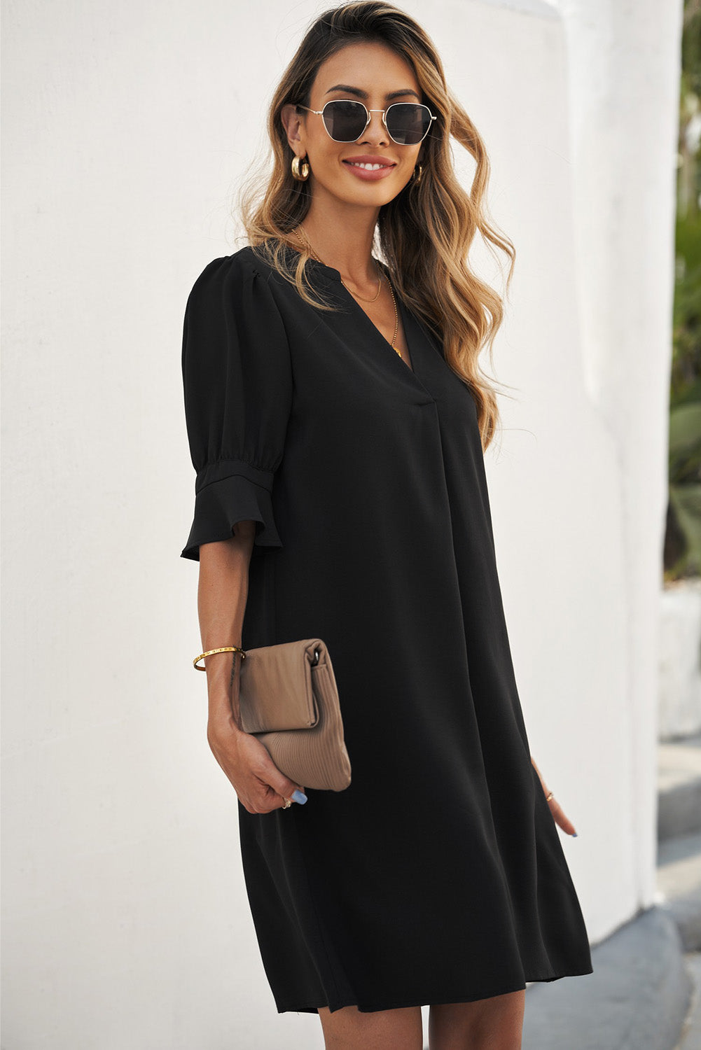 Ruffled Sleeve Shift Dress