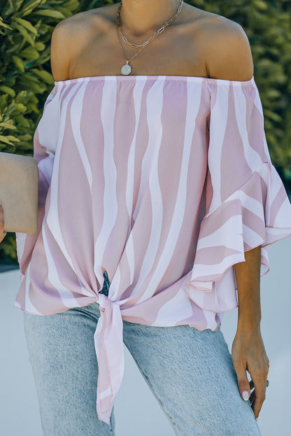 Off The Shoulder Vertical Stripes Blouse