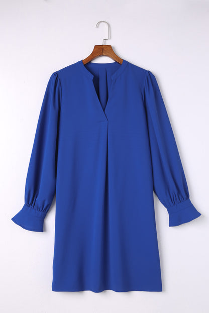 Split V Neck Ruffled Sleeves Shirt Dress