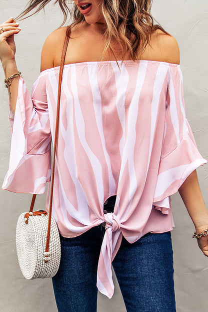 Off The Shoulder Vertical Stripes Blouse