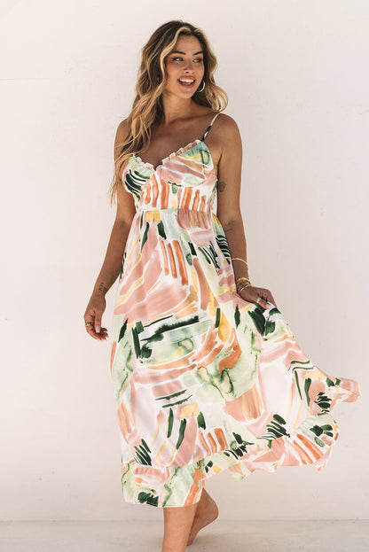 Multicolor Spaghetti Straps Graffti Print Long Dress