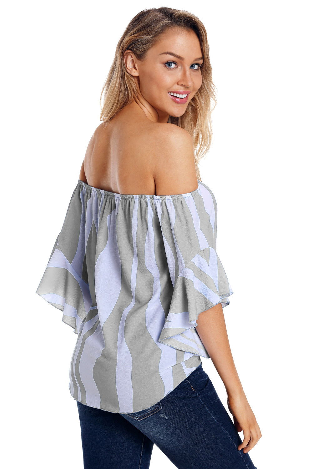 Off The Shoulder Vertical Stripes Blouse