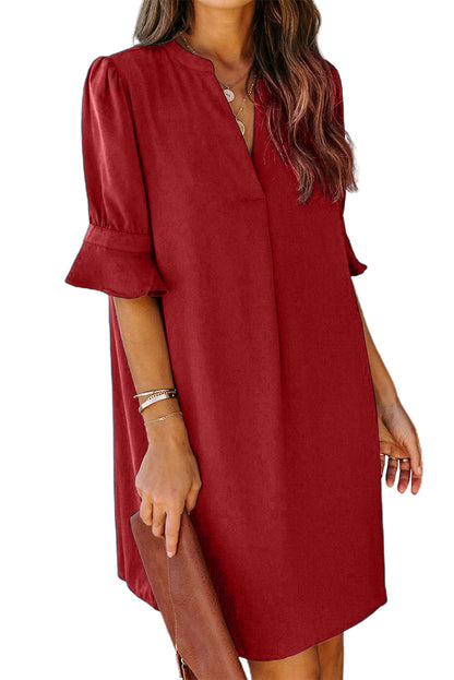 Ruffled Sleeve Shift Dress