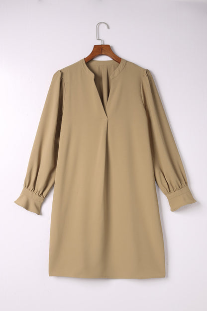 Split V Neck Ruffled Sleeves Shirt Dress