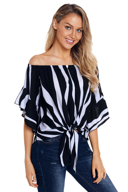 Off The Shoulder Vertical Stripes Blouse