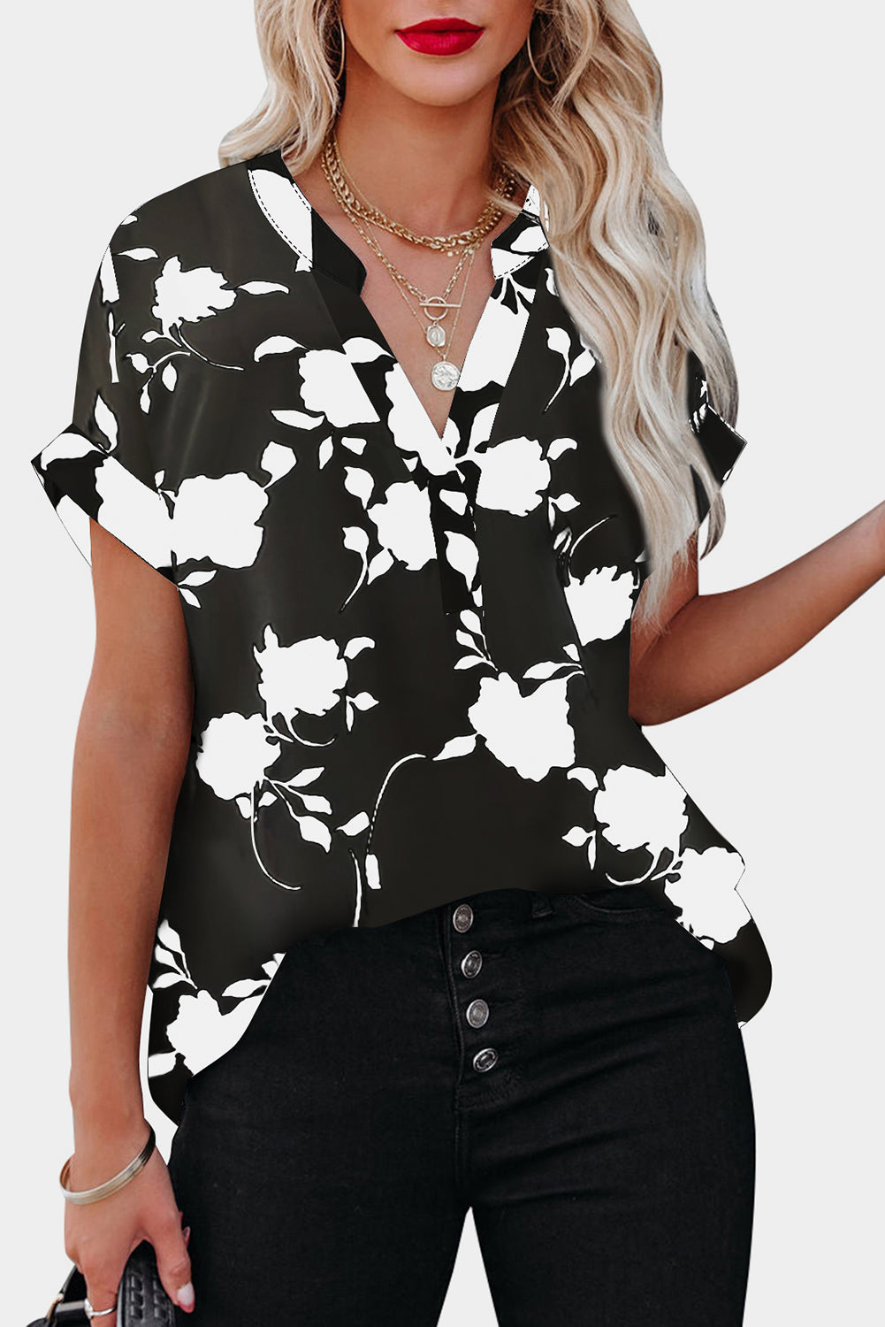 Floral Printed Short Sleeve Blouse