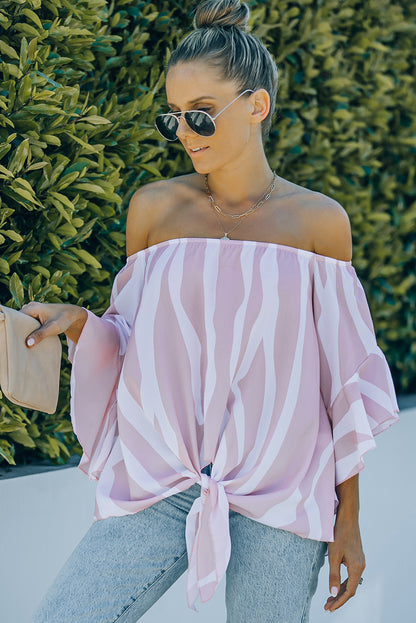 Off The Shoulder Vertical Stripes Blouse