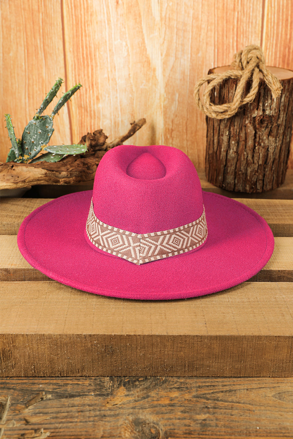 Brown Aztec Embroidery Retro  Flat Fedora Hat