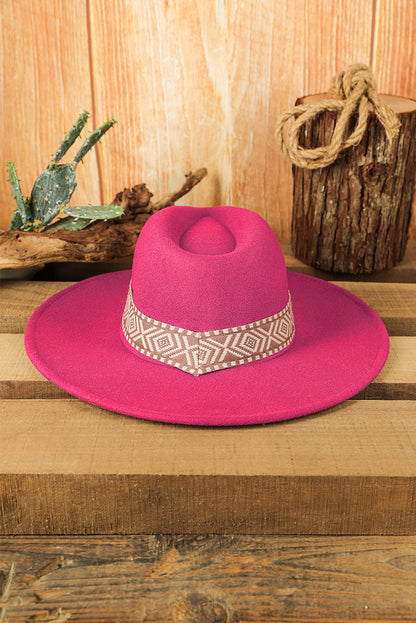 Brown Aztec Embroidery Retro  Flat Fedora Hat