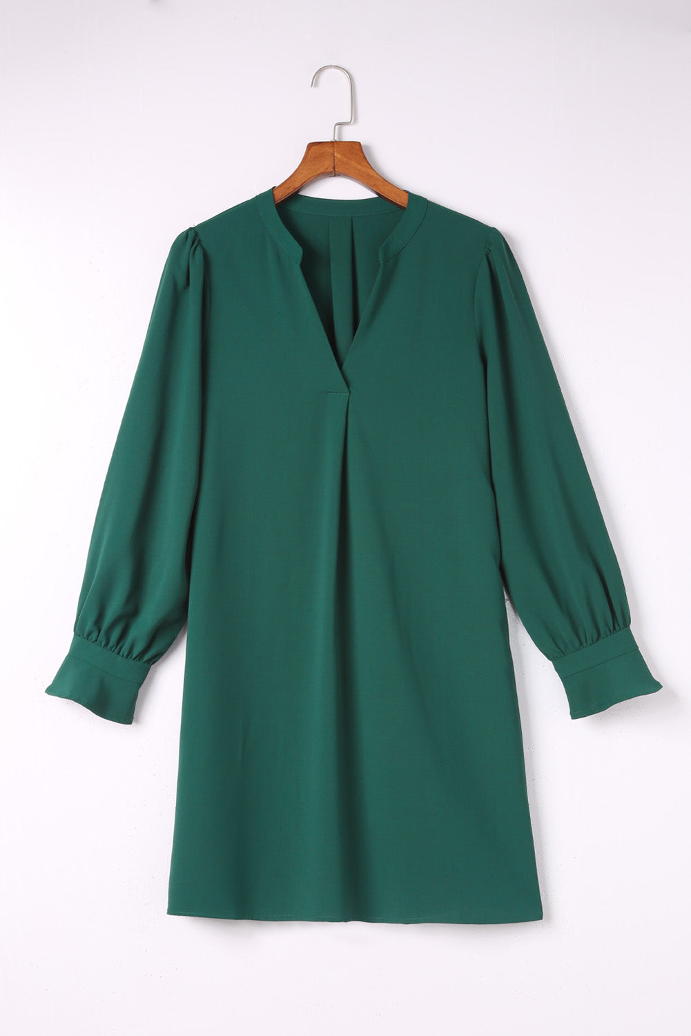 Split V Neck Ruffled Sleeves Shirt Dress