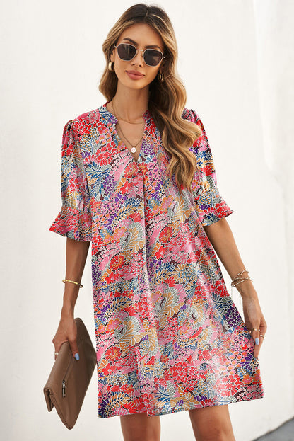 Ruffled Sleeve Shift Dress