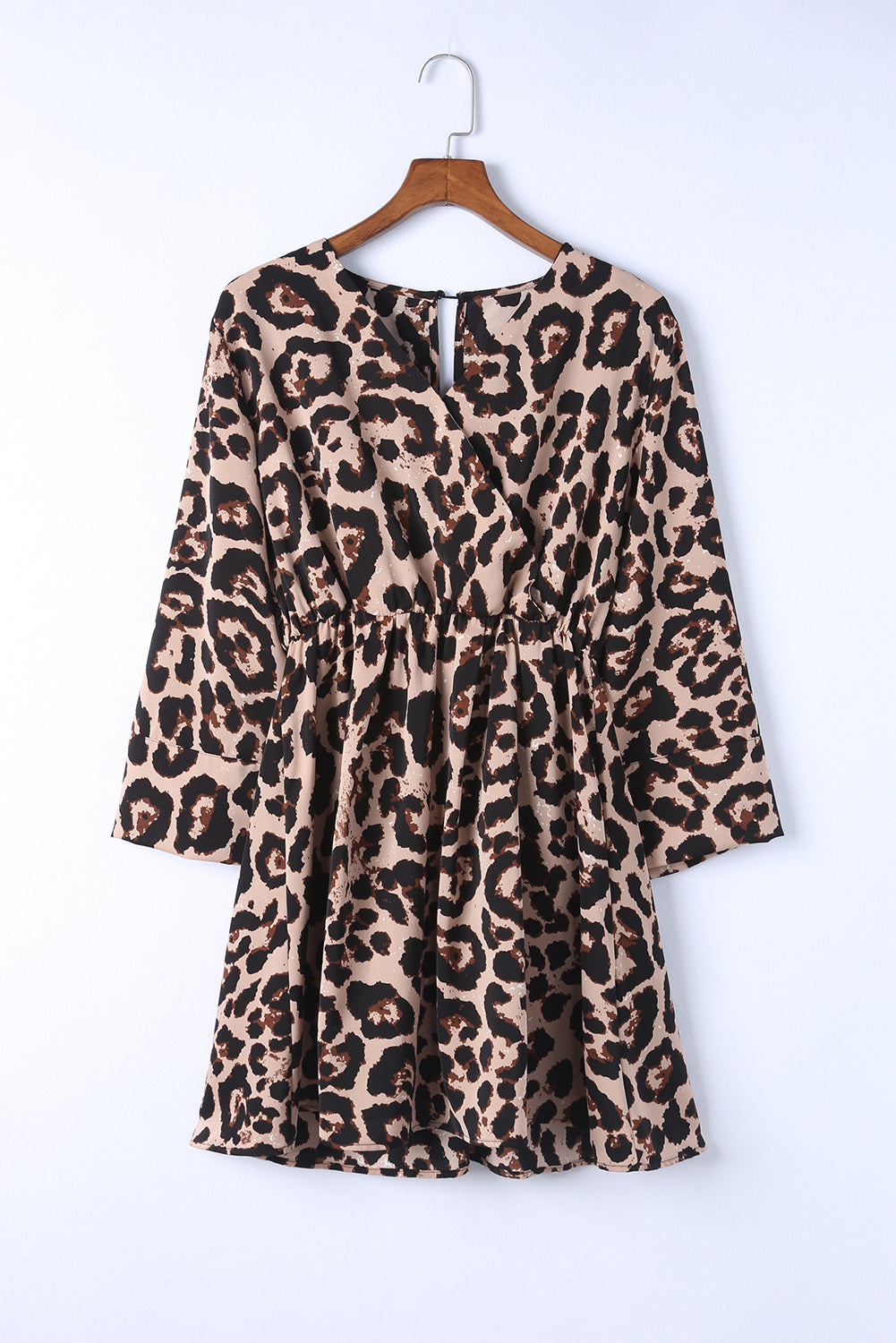 Print Wrapped V Neck Wide Sleeves Shirt Dress