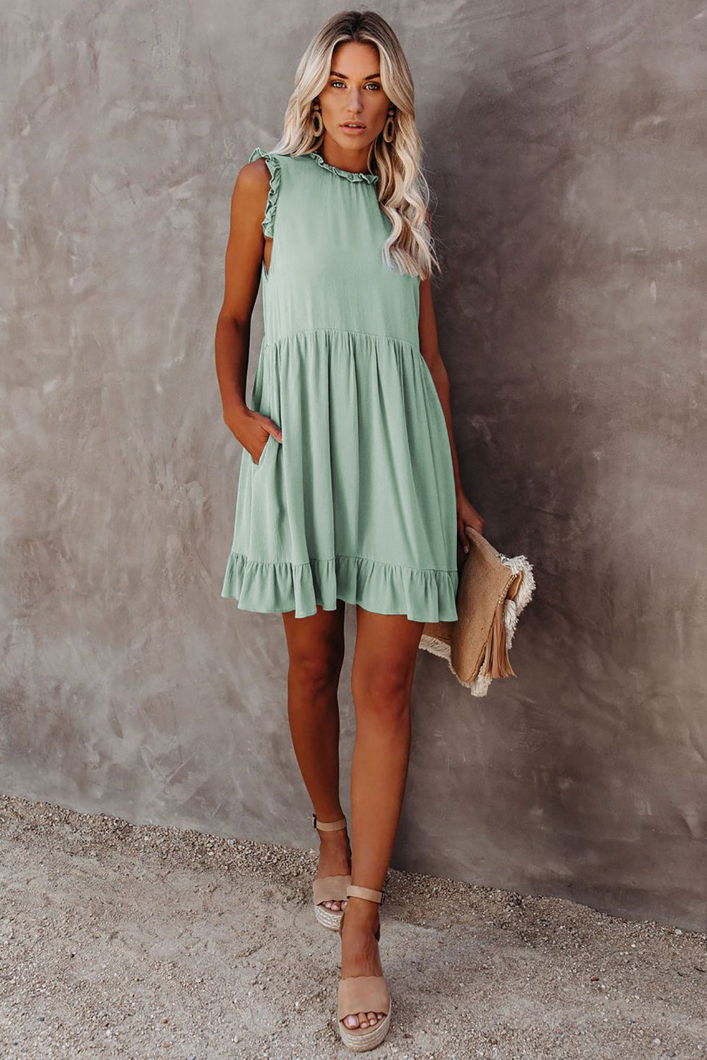 Pocketed Ruffle Babydoll Dress