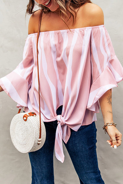 Off The Shoulder Vertical Stripes Blouse