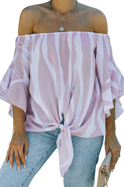 Off The Shoulder Vertical Stripes Blouse