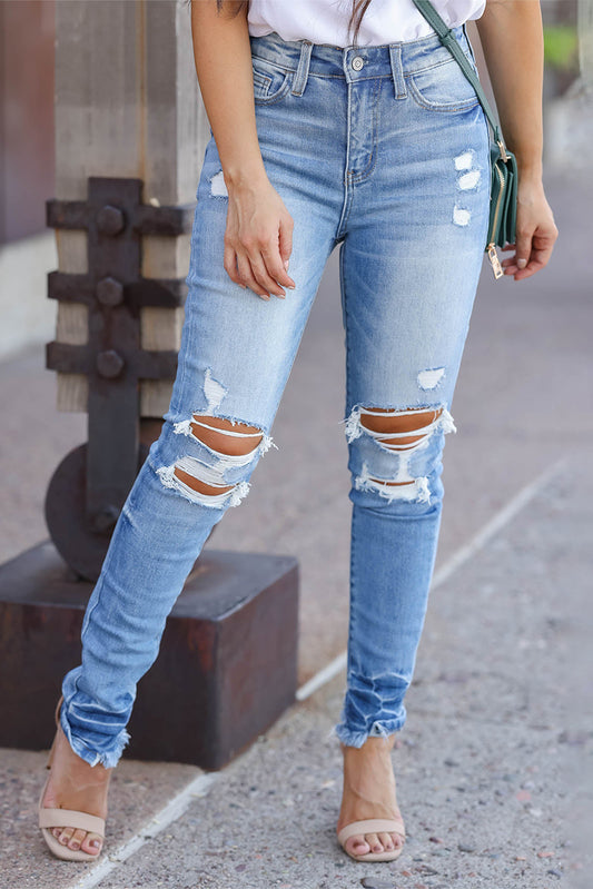 Light Blue Vintage Distressed Ripped Skinny Jeans