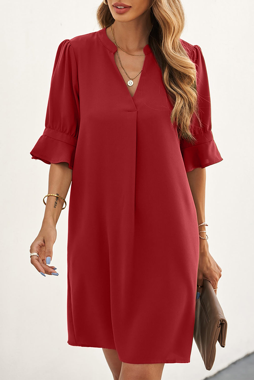 Ruffled Sleeve Shift Dress