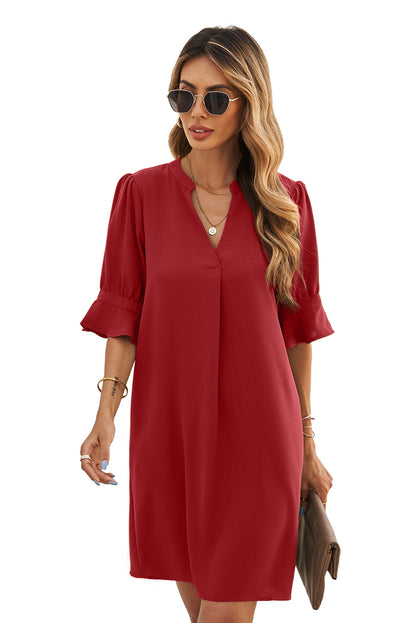 Ruffled Sleeve Shift Dress