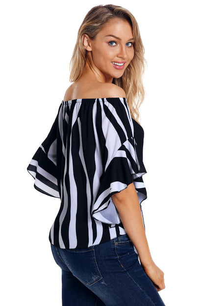 Off The Shoulder Vertical Stripes Blouse