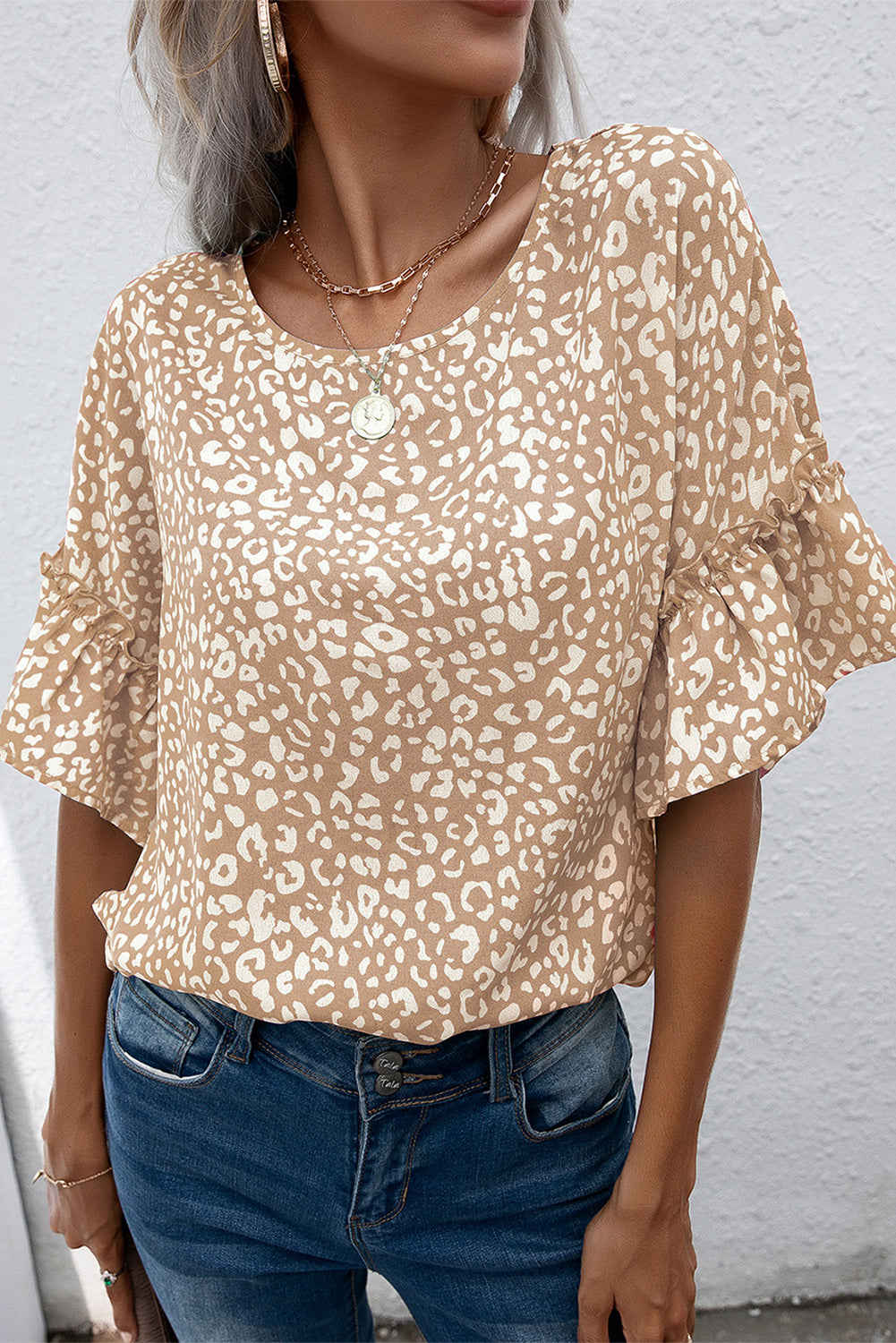 Pink Leopard Spotted Ruffle Sleeve T-Shirt