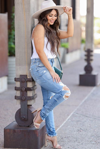 Light Blue Vintage Distressed Ripped Skinny Jeans