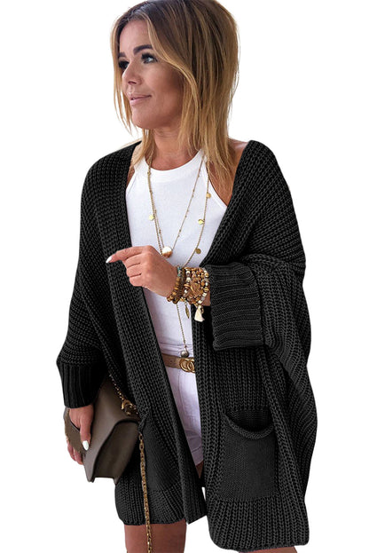 Khaki Oversized Fold Over Sleeve Sweater Cardigan