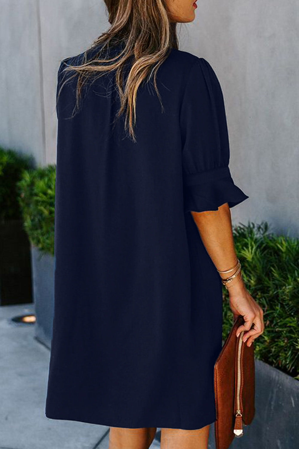 Ruffled Sleeve Shift Dress