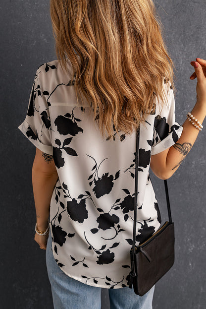 Floral Printed Short Sleeve Blouse