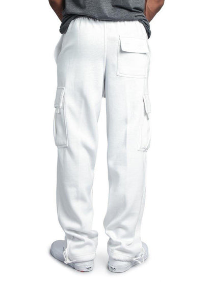 Men's Solid color elastic waist multi-pocket loose fit cargo pants