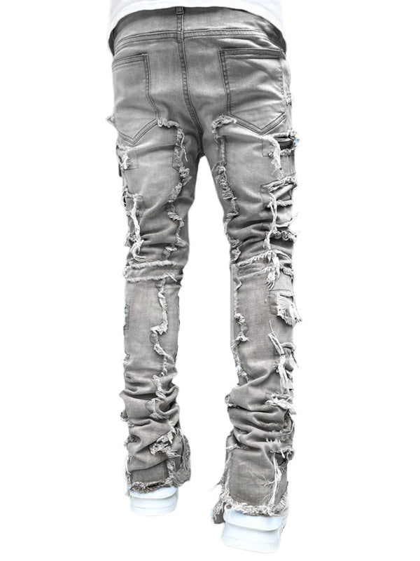 stretch patch denim straight pants