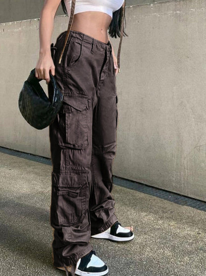 High Waist Loose Wide Leg Retro Cargo Pants