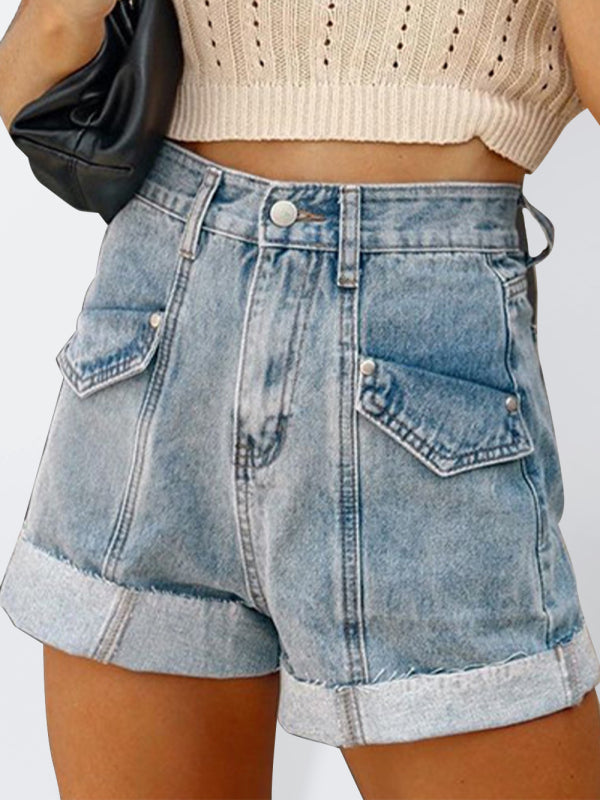 Stitching Turnover Denim Shorts