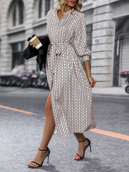 Floral Pattern Belted Shirt Dress