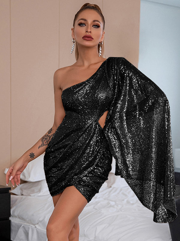 Sequin One-Shoulder Mini Party Dress