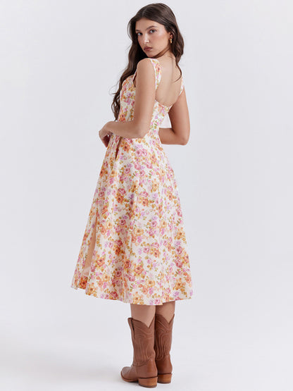 Slim Suspender Sexy Slit Floral Dress