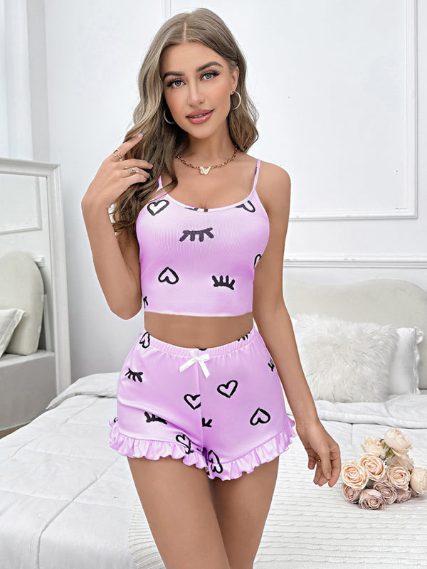 sexy flower suspender + shorts home pyjamas set