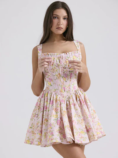 floral print suspender waist dress