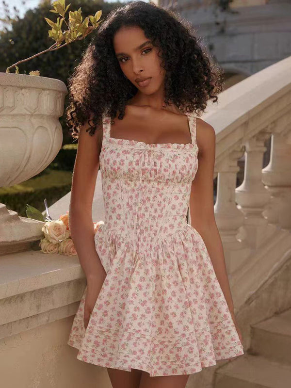 floral print suspender waist dress