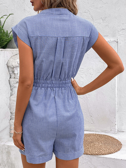 Pinstripe Short Sleeve Jumpsuit