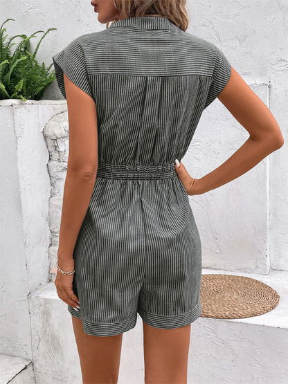 Pinstripe Short Sleeve Jumpsuit