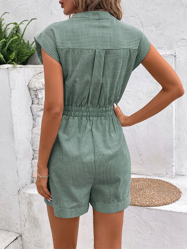 Pinstripe Short Sleeve Jumpsuit