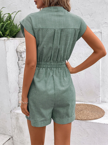 Pinstripe Short Sleeve Jumpsuit