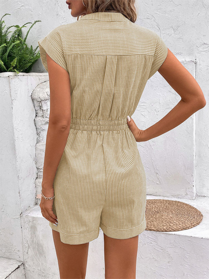 Pinstripe Short Sleeve Jumpsuit