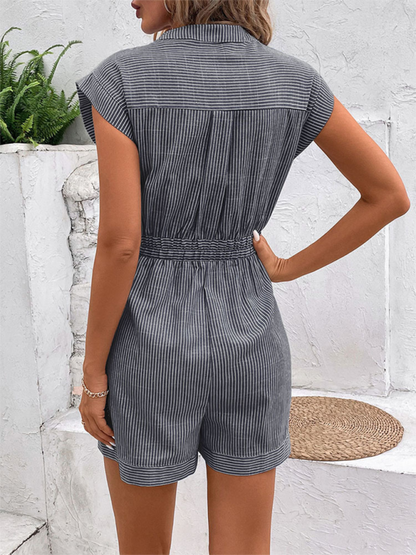 Pinstripe Short Sleeve Jumpsuit