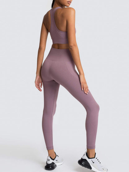 High Waist Peach Hip Seamless Knitted Vest Trousers Two-piece Set