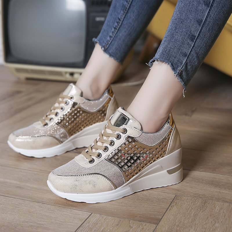 Height Increasing Hollow Out Lace-up Sneakers