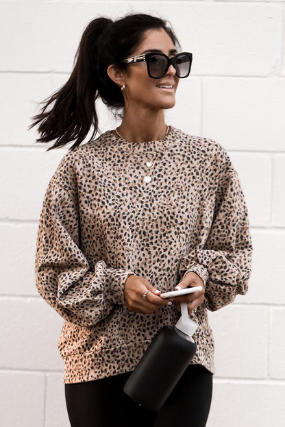 Boyfriend Crew Neck Leopard Sweatshirt