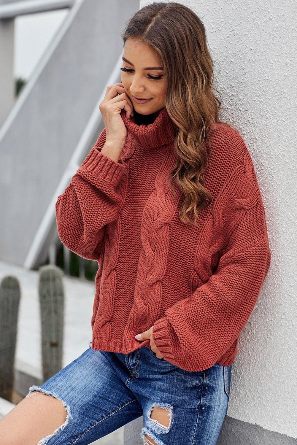 Cuddle Weather Cable Knit Handmade Turtleneck Sweater